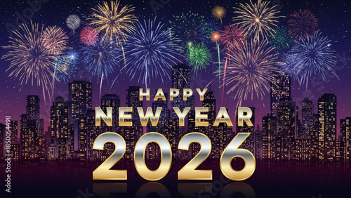 New Year Celebration 2026: A vibrant and colorful fireworks display illuminates the cityscape, celebrating the dawn of the new year, filled with hope and excitement for 2026.