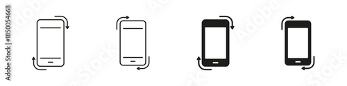 Mobile Phone Screen Movement Line and Solid Icon Set. Device Orientation Change With Arrows Showing Flip, Tilt and Rotation Concept Symbol Collection. Isolated Vector Illustration