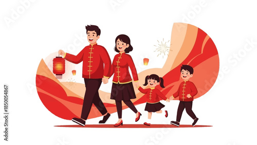 Happy Asian family celebrating Chinese New Year together.