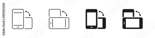 Smartphone Rotation Orientation Line and Solid Icon Set. Mobile Device Screen Turning With Arrows for Interaction and Usability Symbol Collection. Isolated Vector Illustration