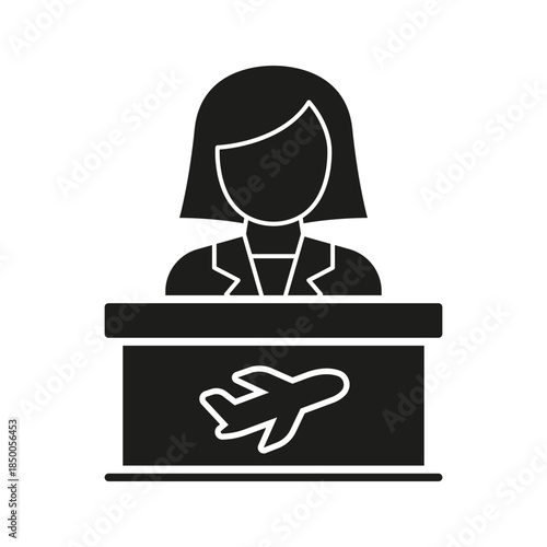 Airline Customer Service Representative Solid Icon. Airport Check-In Assistance And Passenger Support Silhouette Symbol. Travel And Aviation Industry. Isolated Vector Illustration