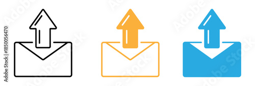 Email icons with upload arrows in different colors