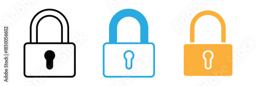 Three colorful padlock icons for security and encryption concepts