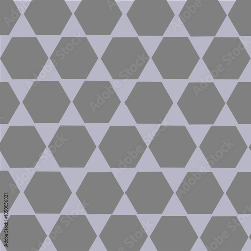 Seamless geometric pattern featuring repeating hexagon shapes in gray tones. Clean and modern design suitable for wallpaper, textile prints, backgrounds, and surface patterns.