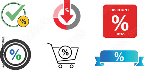 Collection of discount and percentage icons for shopping and sales