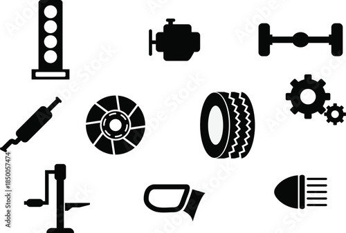 Comprehensive set of automotive components representing the essential parts and systems for vehicle maintenance, repair, and performance enhancement, crucial for understanding car mechanics