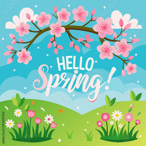 Blooming Cherry Blossoms and Vibrant Flowers Announce the Arrival of Spring with a Cheerful 