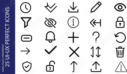 UI/UX Line Icon Set – 25 Pixel Perfect Outline Icons