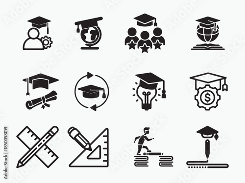 Education outline icons set related to higher education, university, Linear icon collection, Editable stroke Vector illustration.