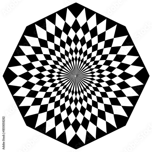 Hypnotic black and white octagonal checkerboard pattern creating a mesmerizing optical illusion