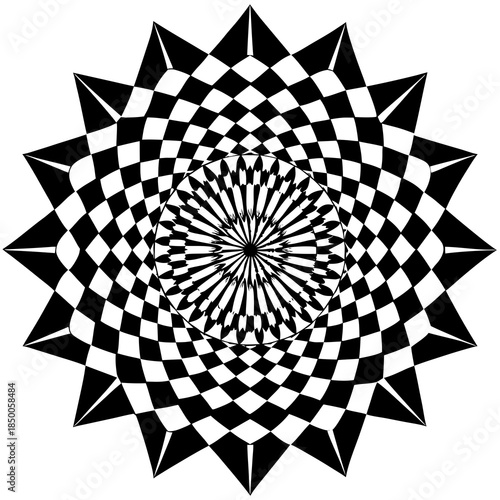 Captivating geometric optical illusion with radiating lines and checkerboard pattern