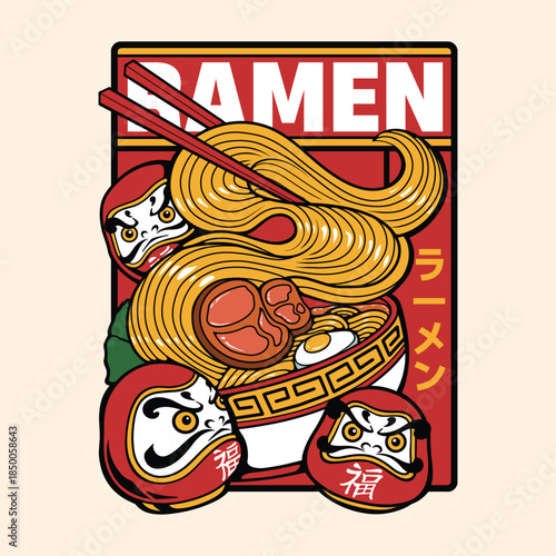 Japanese daruma ramen design vector illustration