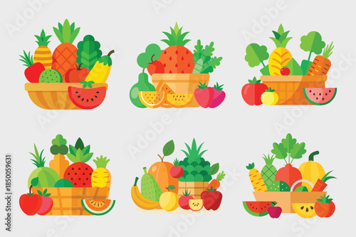 A healthy balanced nutritious diet vector art illustration set of fresh fruits and vegetables collection