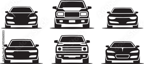 Truck and Trailer Line Drawings – Pickup, Flatbed and Semi Truck Outline Set