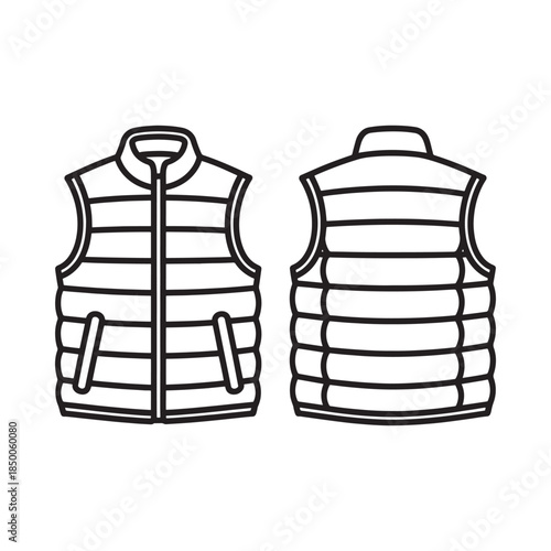 Black and white illustration of a quilted puffer vest front and back view