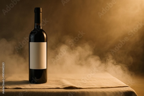 Elegant Wine Bottle Mockup with Blank Label on Smoky Background for Branding