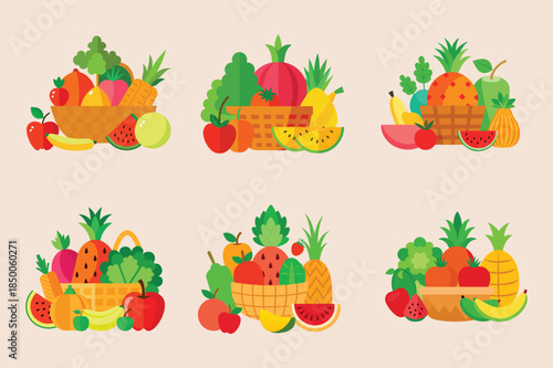 A healthy balanced nutritious diet vector art illustration set of fresh fruits and vegetables collection