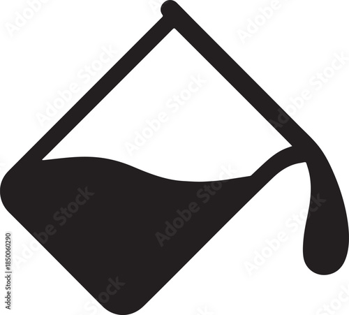 Laboratory beaker pouring liquid, solid silhouette icon for chemistry and science use