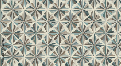Sophisticated seamless geometric pattern with repeating star and diamond shapes in a soft neutral color palette.