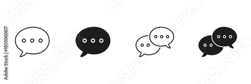 Speech Bubble Communication Line And Solid Icon Set. Messaging, Chat, And Conversation Outline And Silhouette Symbol. Social Interaction And Digital Communication. Isolated Vector Illustration