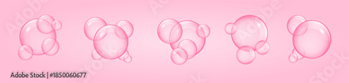 Pink collagen bubbles  set. Cosmetic collagen serum background. Vector 