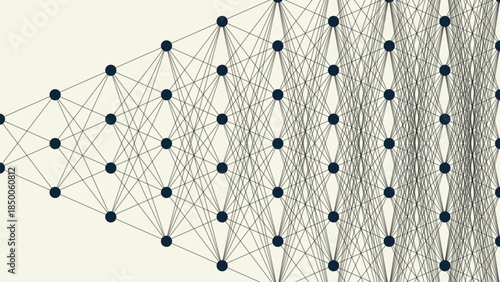 Neural network structure on white background with clear nodes and layers, showcasing deep learning, AI innovation and modern computational technology.