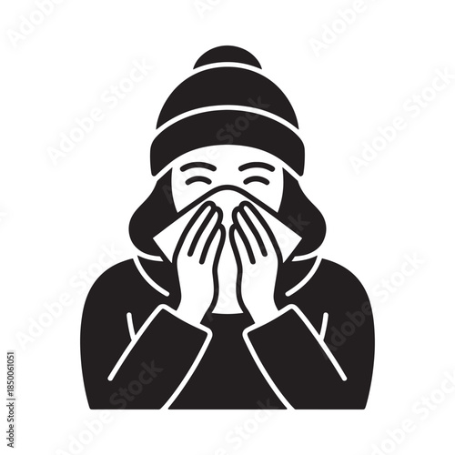 Person wearing winter clothes covering their mouth possibly sick or cold