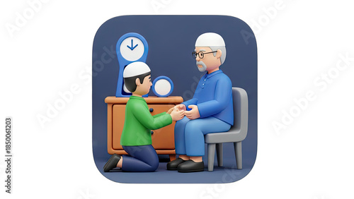 Muslim Son Asking Forgiveness from Father - 3D Illustration