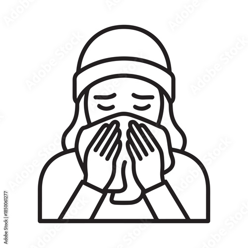 Line art illustration of a person covering their mouth and nose