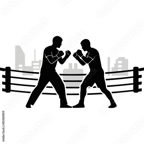 Two Boxers In Ring Facing Each Other In Bout.