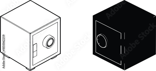 Bank Vault Safe Box Icons - Outline and Solid Vector