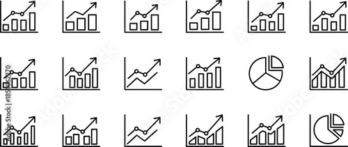 Collection of line graphs and charts icons