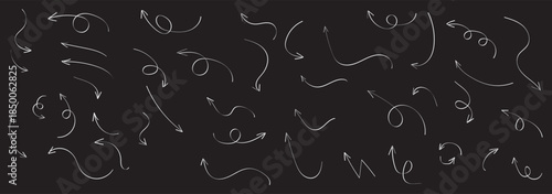 Hand drawn line arrows icons set collection. Arrow vector elements hand drawn arrows brush stroke curly arrow collection. Vector illustration isolated on white background. 