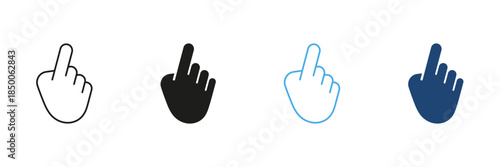 Middle Finger Gesture Line And Solid Icon Set. Offensive Hand Sign, Disrespect, And Rude Gesture Outline And Silhouette Symbol Collection. Communication And Expression. Isolated Vector Illustration