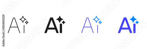 Ai With Sparkles Line And Solid Icon Set. Artificial Intelligence, Innovation, And Digital Transformation Outline And Silhouette Symbol Collection. Isolated Vector Illustration