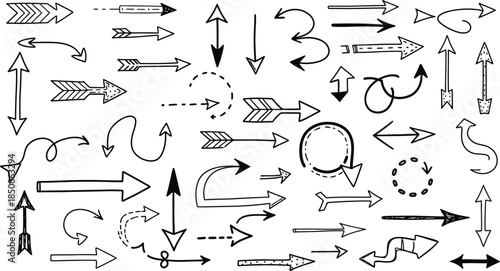 A collection of various black arrow symbols on a white background