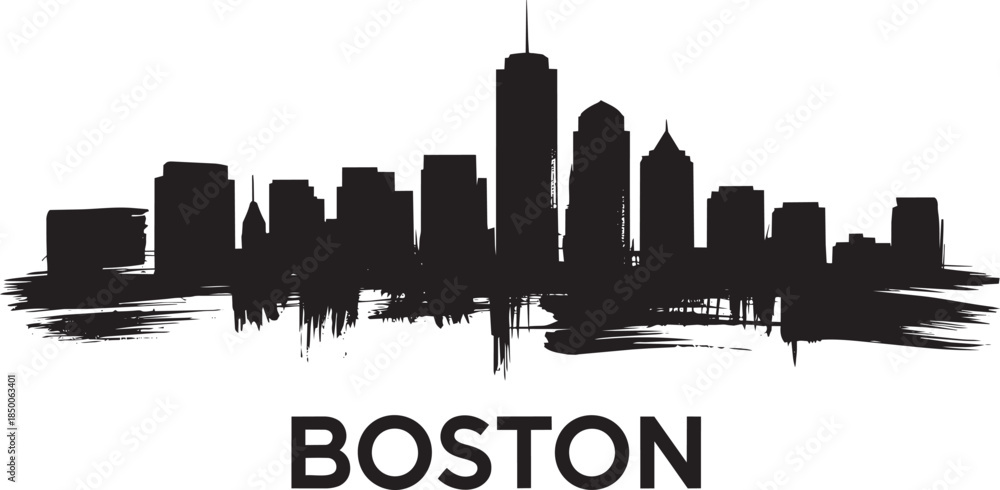 Fototapeta premium Boston massachusetts cityscape skyline black silhouette with grunge brush stroke isolated vector