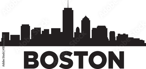 Boston cityscape outline icon clean modern skyline illustration black on transparent background