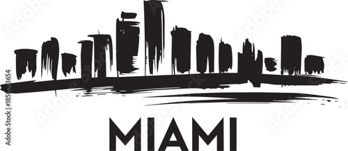 Miami florida cityscape skyline black silhouette with grunge brush stroke isolated vector