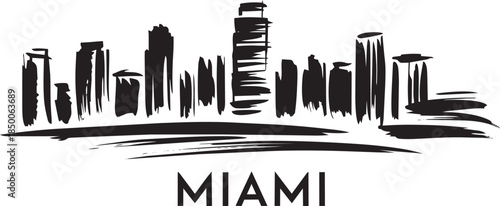 Miami florida cityscape skyline black silhouette with grunge brush stroke isolated vector