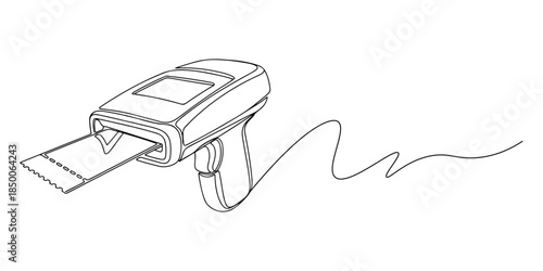 Continuous one line of a ticket scanner validating entry, representing fast ticket validation service, hand drawn vector illustration.