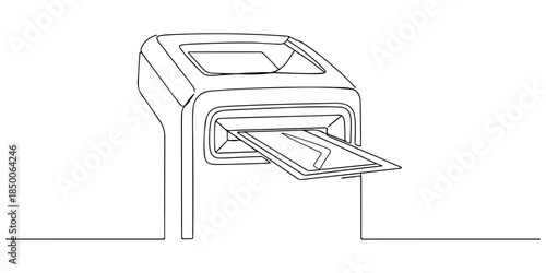 Continuous one line of a ticket scanner validating entry, representing fast ticket validation service, hand drawn vector illustration.