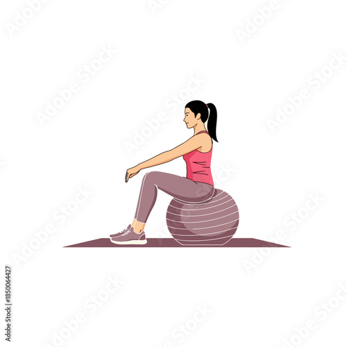 Woman on stability ball performing core focused workout.