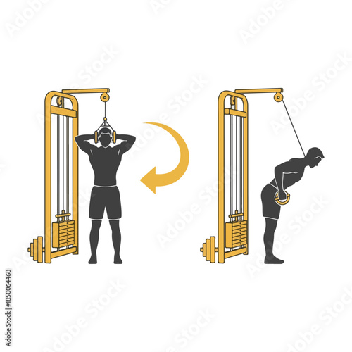 Athletic man performing cable machine workout illustration.