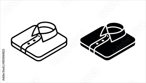 Black and white isometric of a folded collared shirt with buttons folded shirt button up shirt clothing