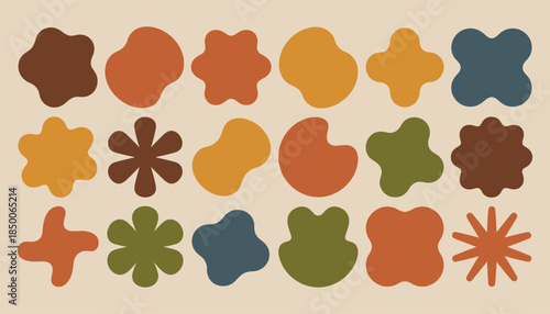 Collection of abstract organic shapes in earthy tones on a beige background blobs irregular shapes geometric shapes