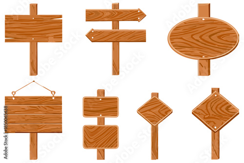 Wooden plank sign pack, digital vector, subtle highlight and shadow, screws and cracks, blank surfaces