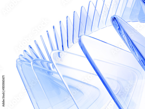 Photos Abstract light blue 3d background with glass transparent triangle plate row