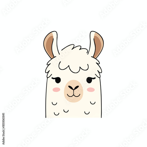 Cute cartoon llama face with light beige fur and soft pink cheek accents