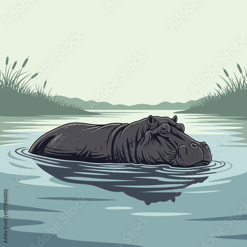 A hippopotamus in the water.